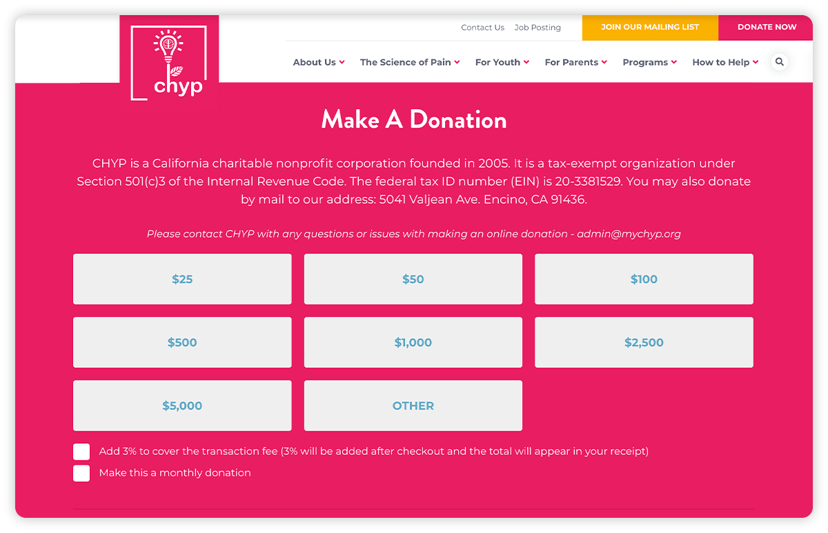 Your donation page should be branded to your organization and make the giving process as simple as possible.