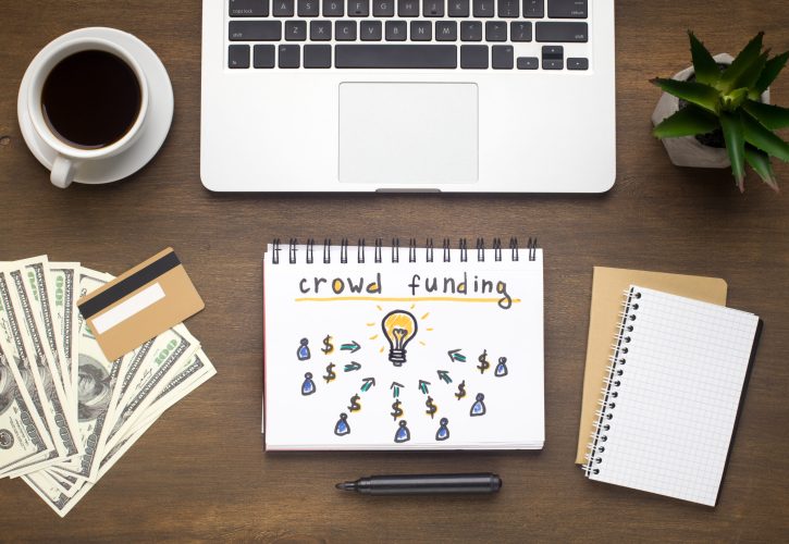 Crowdfunding online. Easy to invest through the Internet with laptop and credit card, panorama